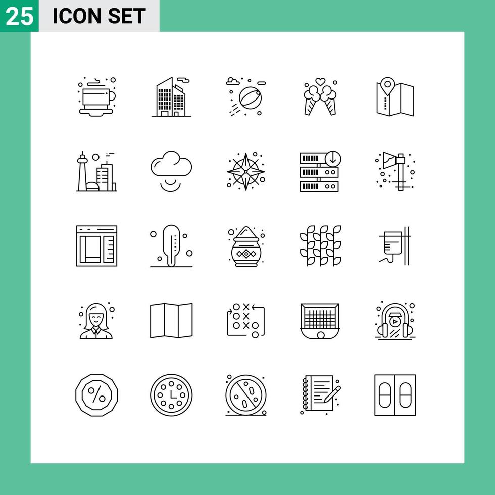 25 Universal Lines Set for Web and Mobile Applications building map water location travel Editable Vector Design Elements