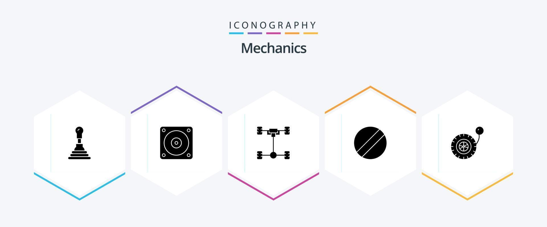 Mechanics 25 Glyph icon pack including . . chassis. wheel. pressure vector