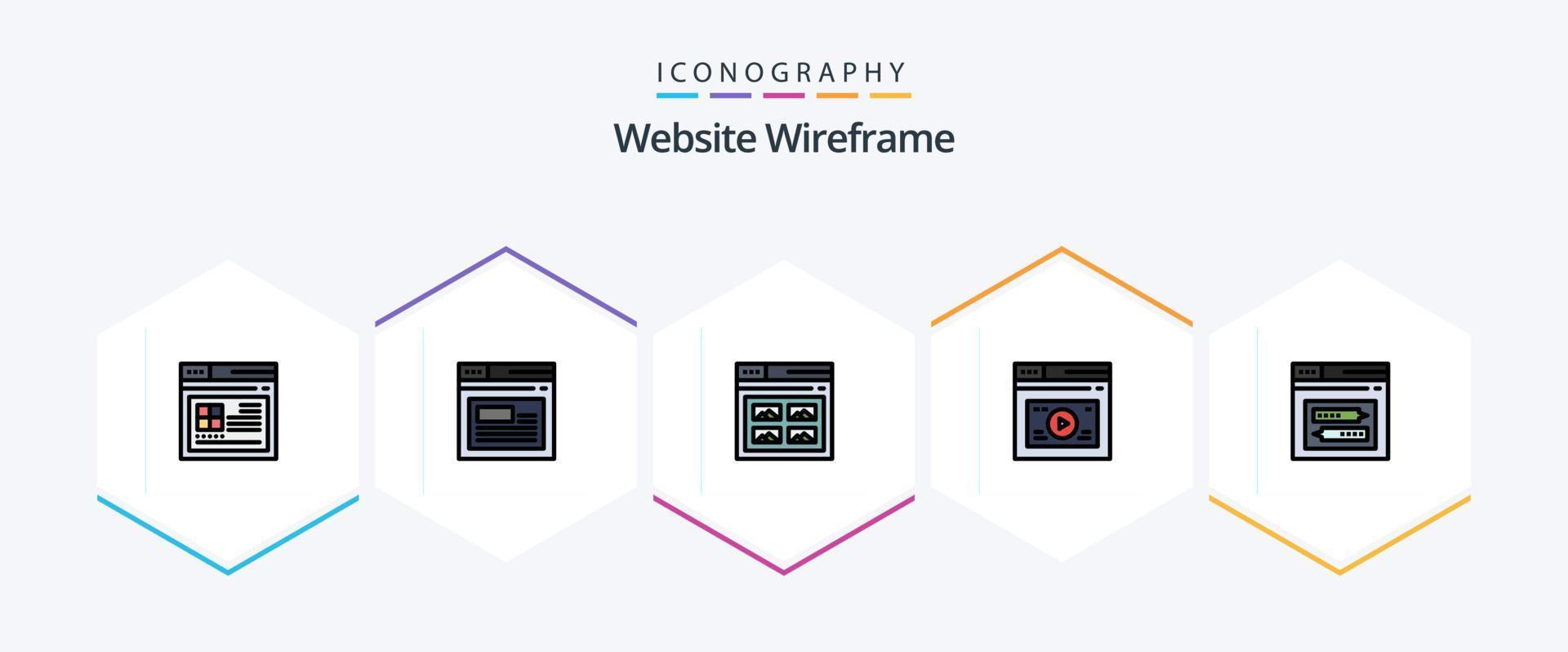 Website Wireframe 25 FilledLine icon pack including website. page. picture. internet. website vector