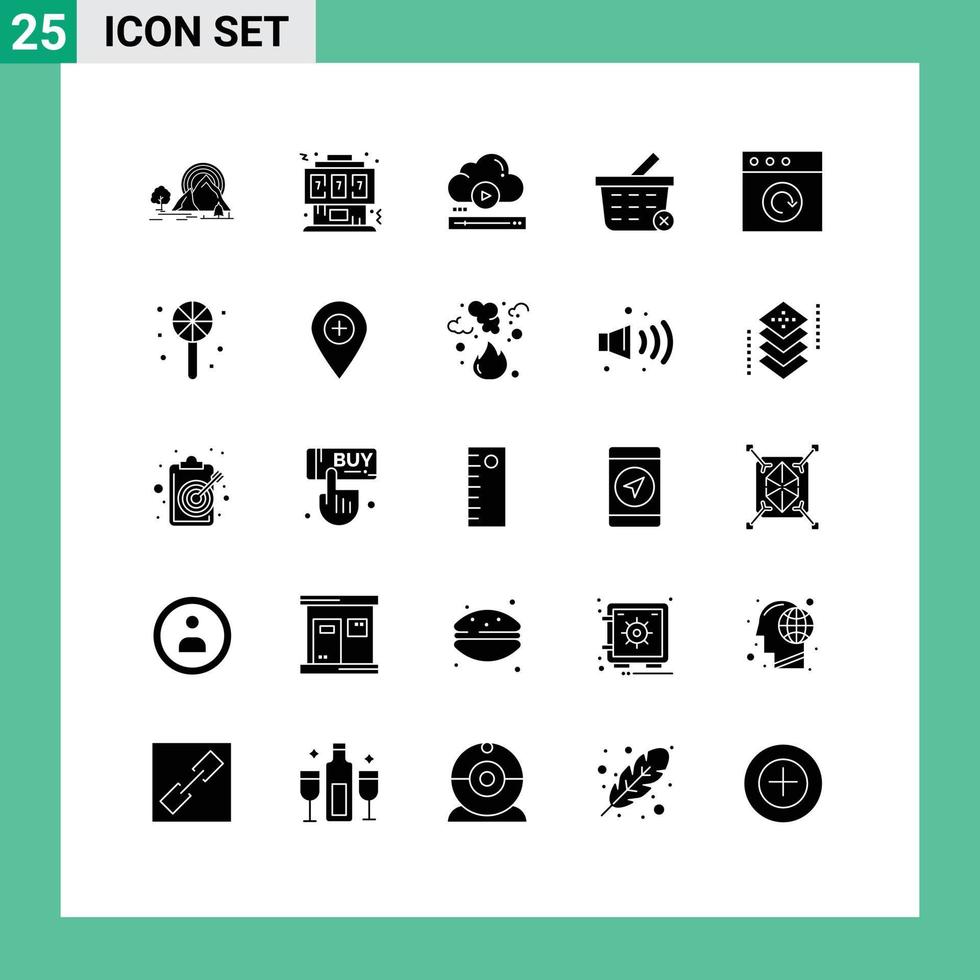 Pack of 25 creative Solid Glyphs of shopping basket joystick online player Editable Vector Design Elements