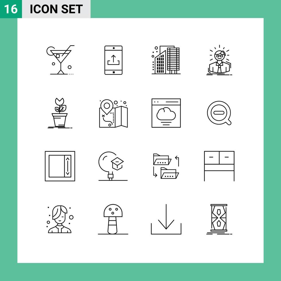 Pack of 16 creative Outlines of person employee upload manager district Editable Vector Design Elements