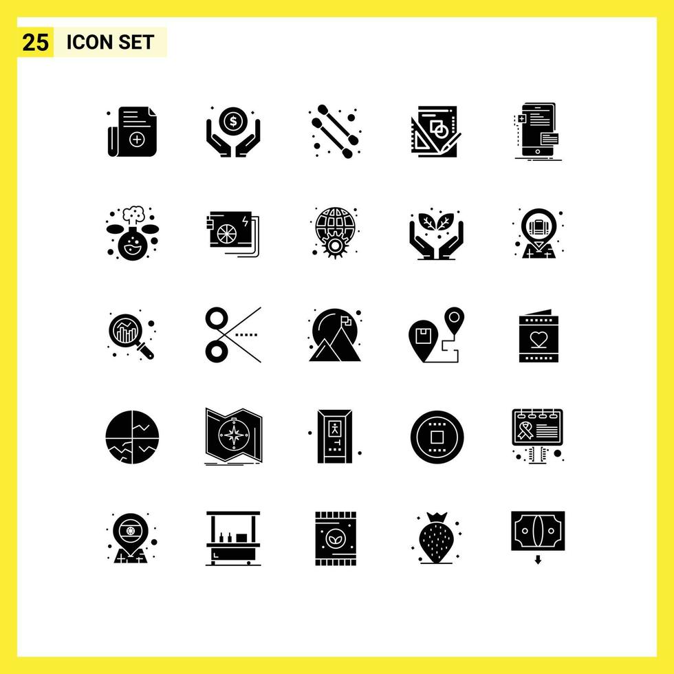 Universal Icon Symbols Group of 25 Modern Solid Glyphs of developer mobile cotton swab interface graph Editable Vector Design Elements