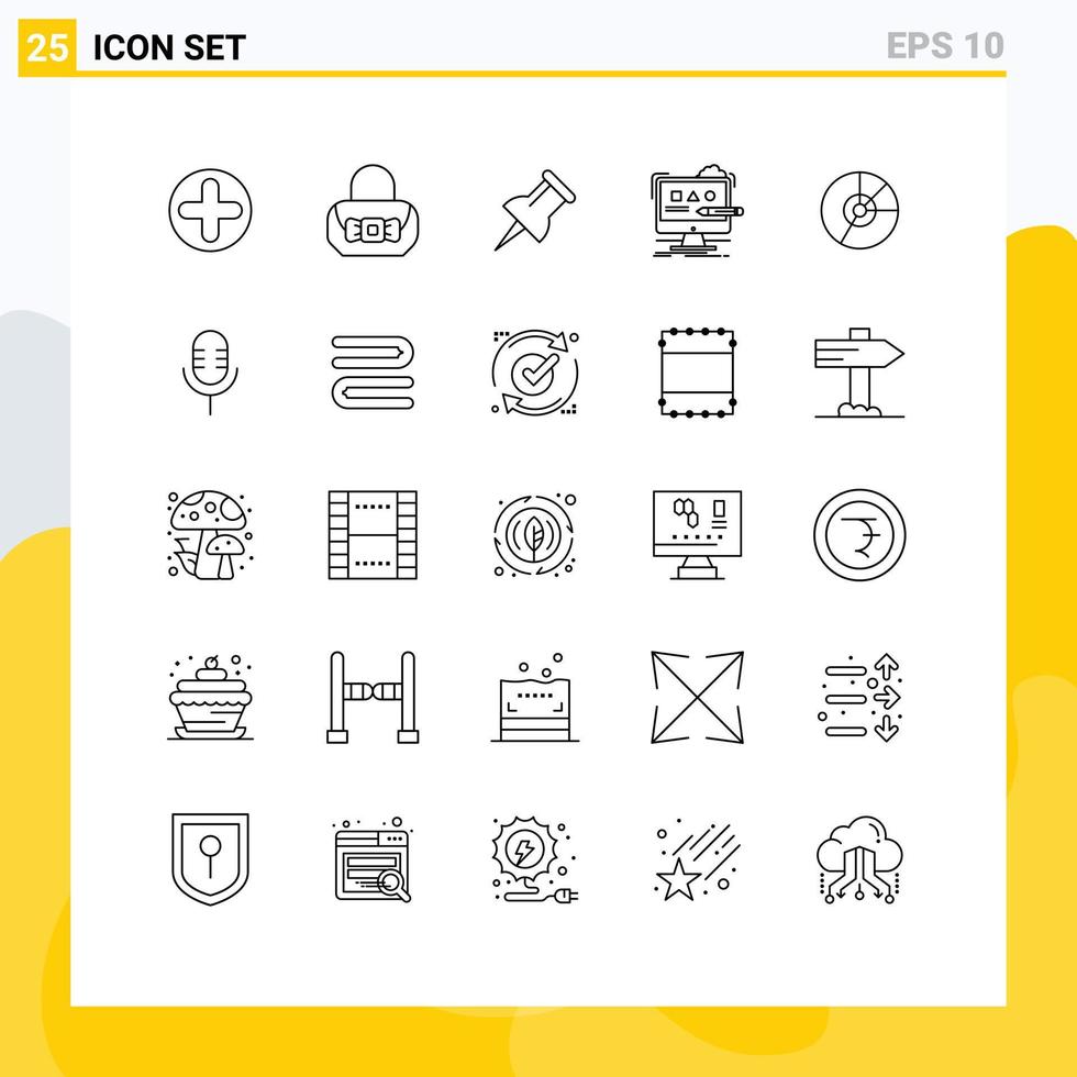 Set of 25 Commercial Lines pack for diagram business pin pie digital Editable Vector Design Elements