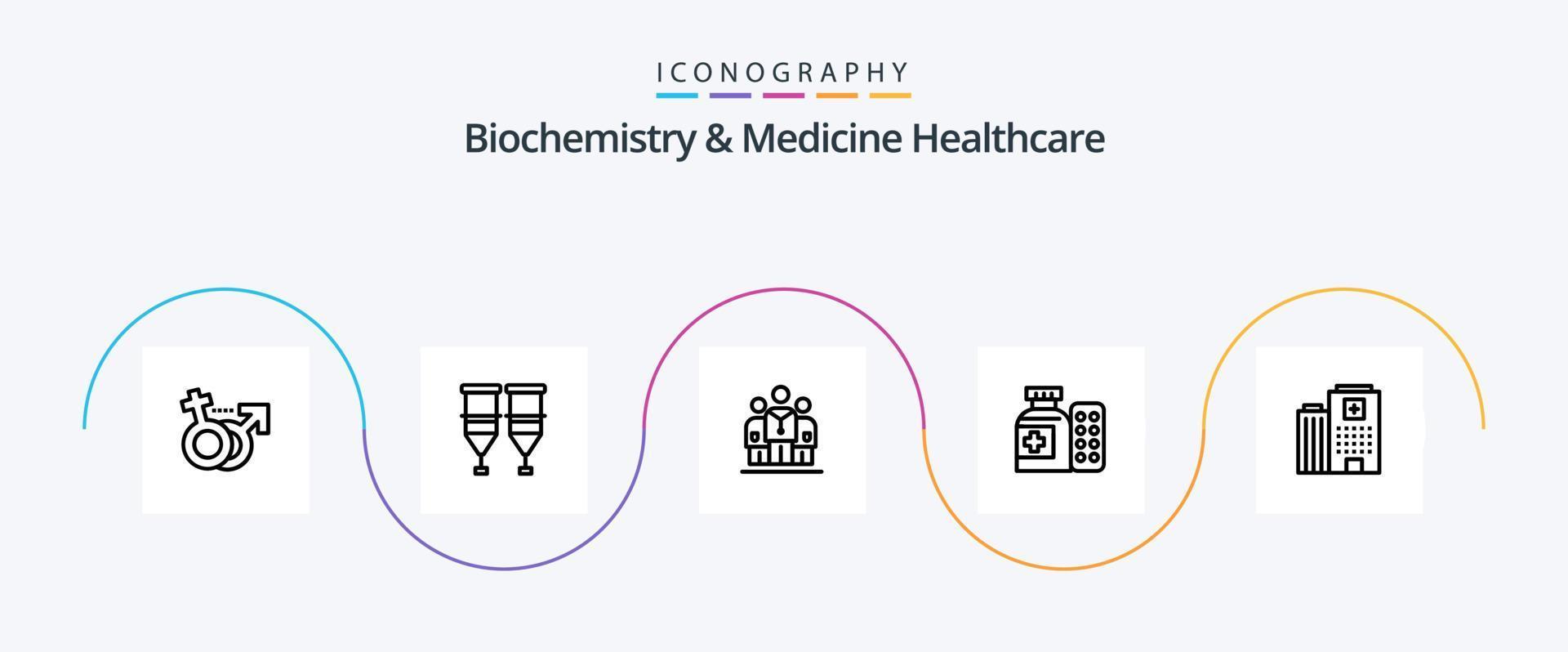 Biochemistry And Medicine Healthcare Line 5 Icon Pack Including hospital . pills . transfusion. medicine. hospital vector