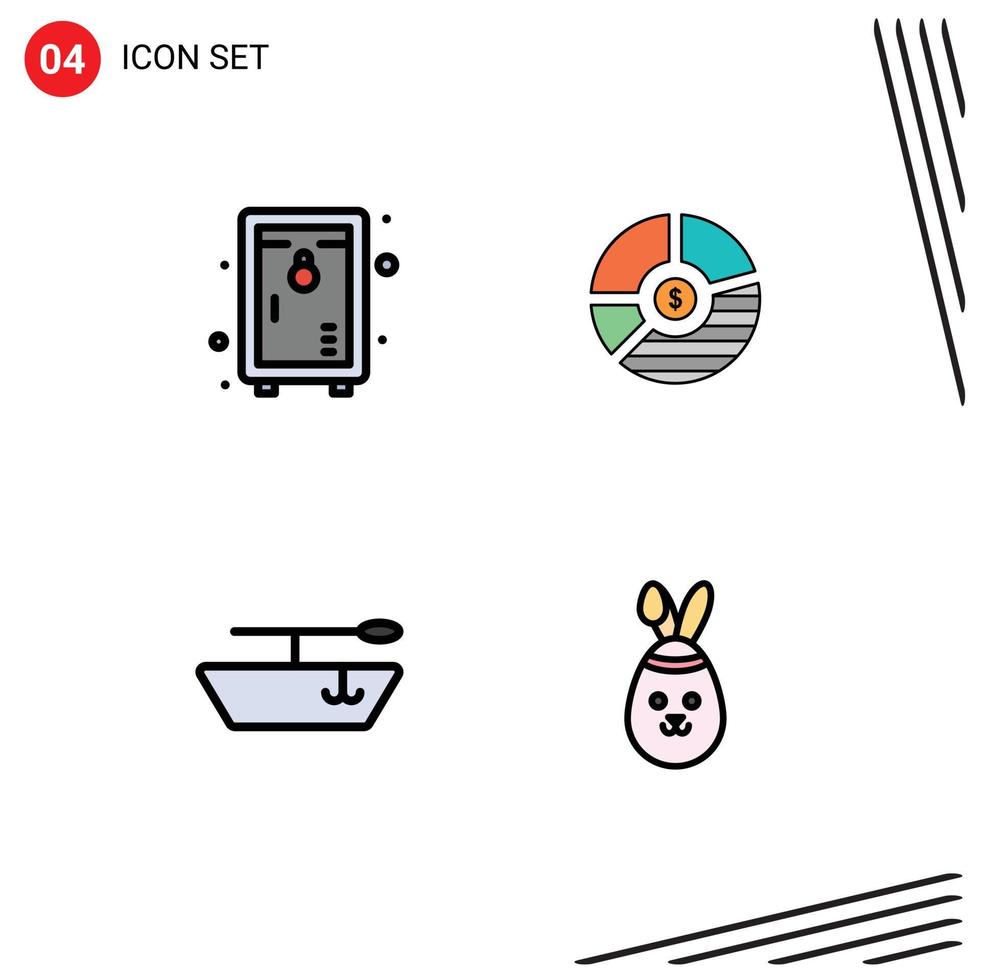 4 User Interface Filledline Flat Color Pack of modern Signs and Symbols of locker seo garden bar boat Editable Vector Design Elements