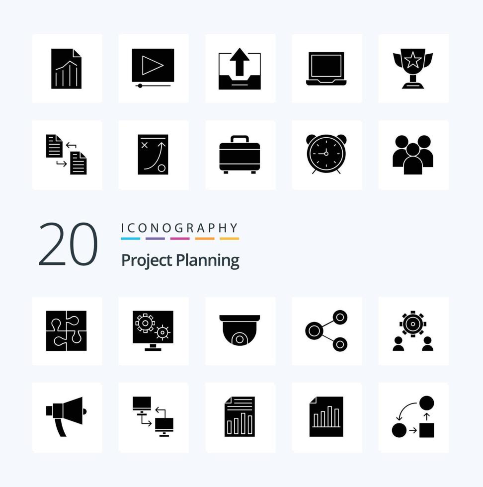 20 Project Planing Solid Glyph icon Pack like social network screen link planning vector