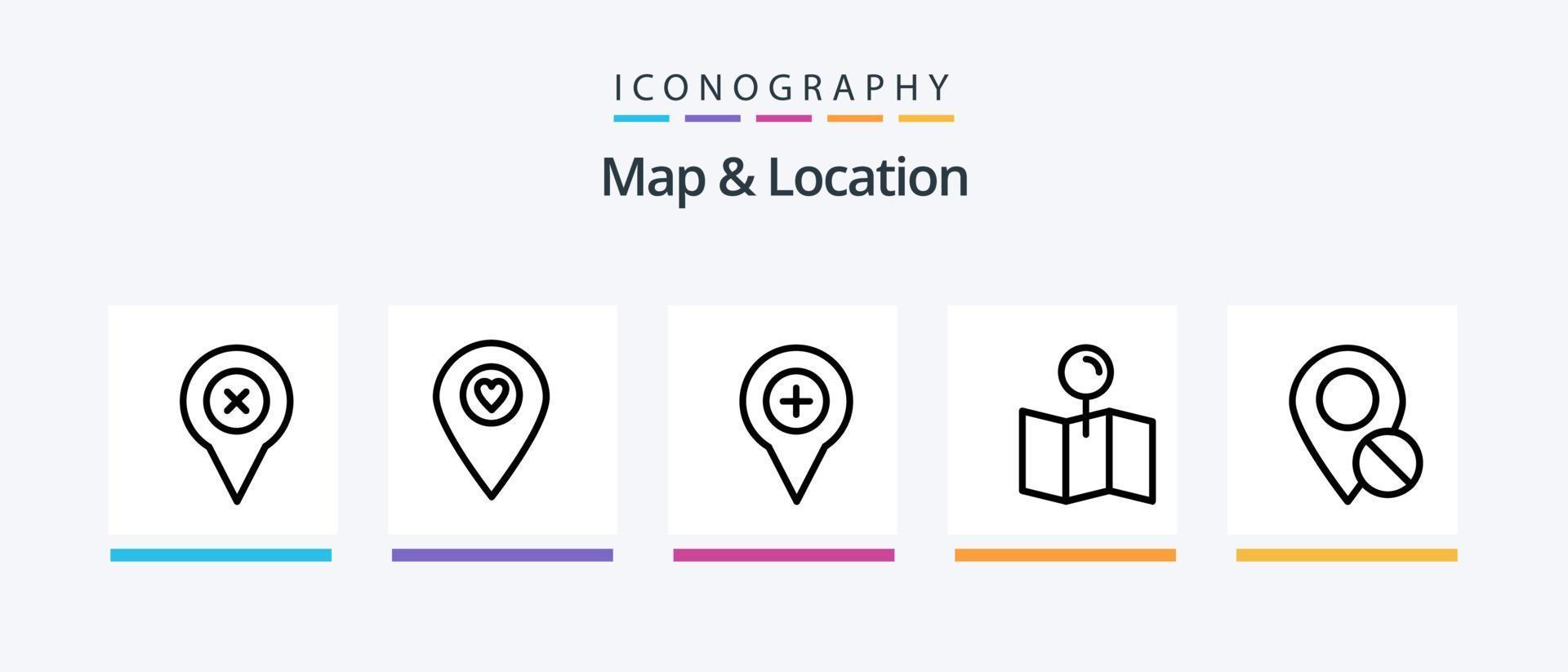 Map and Location Line 5 Icon Pack Including pin. map. pointer. location. settings. Creative Icons Design vector