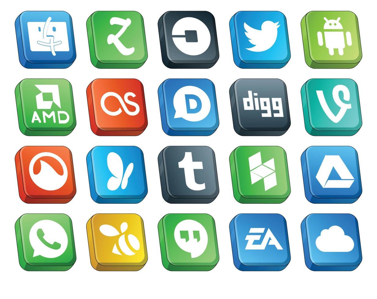 20 Social Media Icon Pack Including google drive tumblr amd msn vine vector