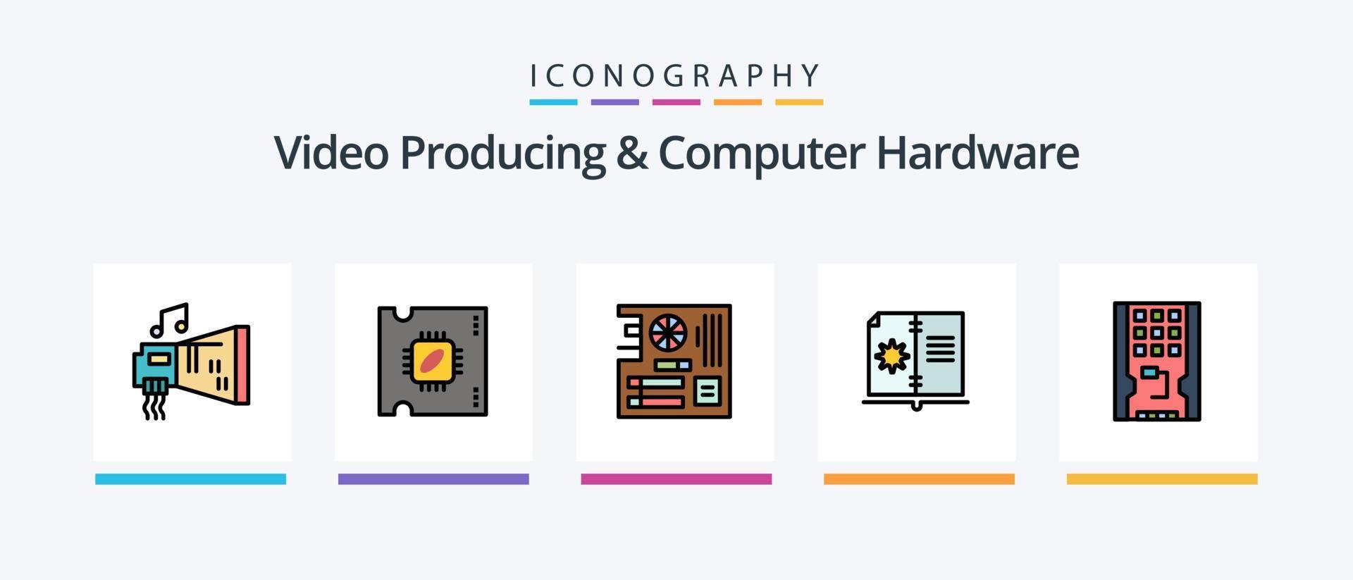 vídeo productor y computadora hardware línea lleno 5 5 icono paquete incluso computadora. fuerza. computadora. computadora. instalar. creativo íconos diseño vector