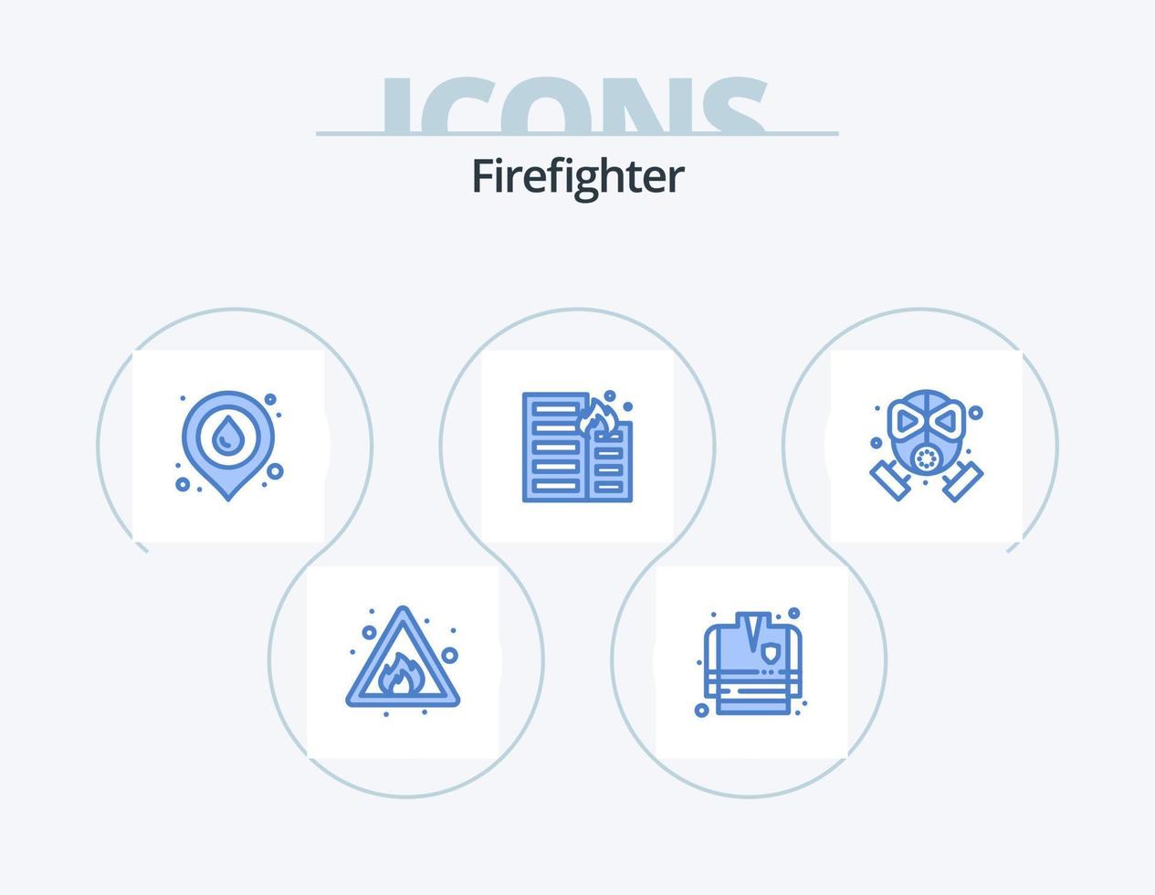 Firefighter Blue Icon Pack 5 Icon Design. firefighter. risk. water place. house. fire vector