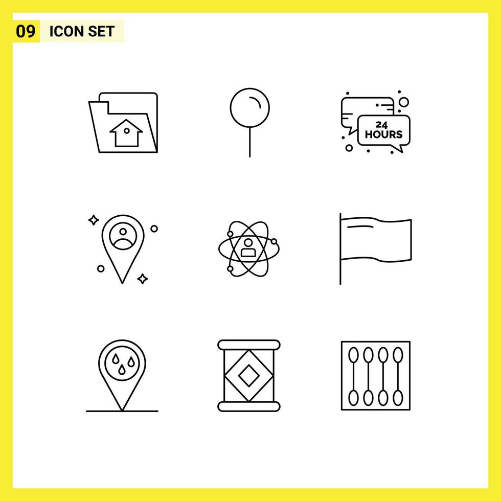 Mobile Interface Outline Set of 9 Pictograms of human development hours man location Editable Vector Design Elements