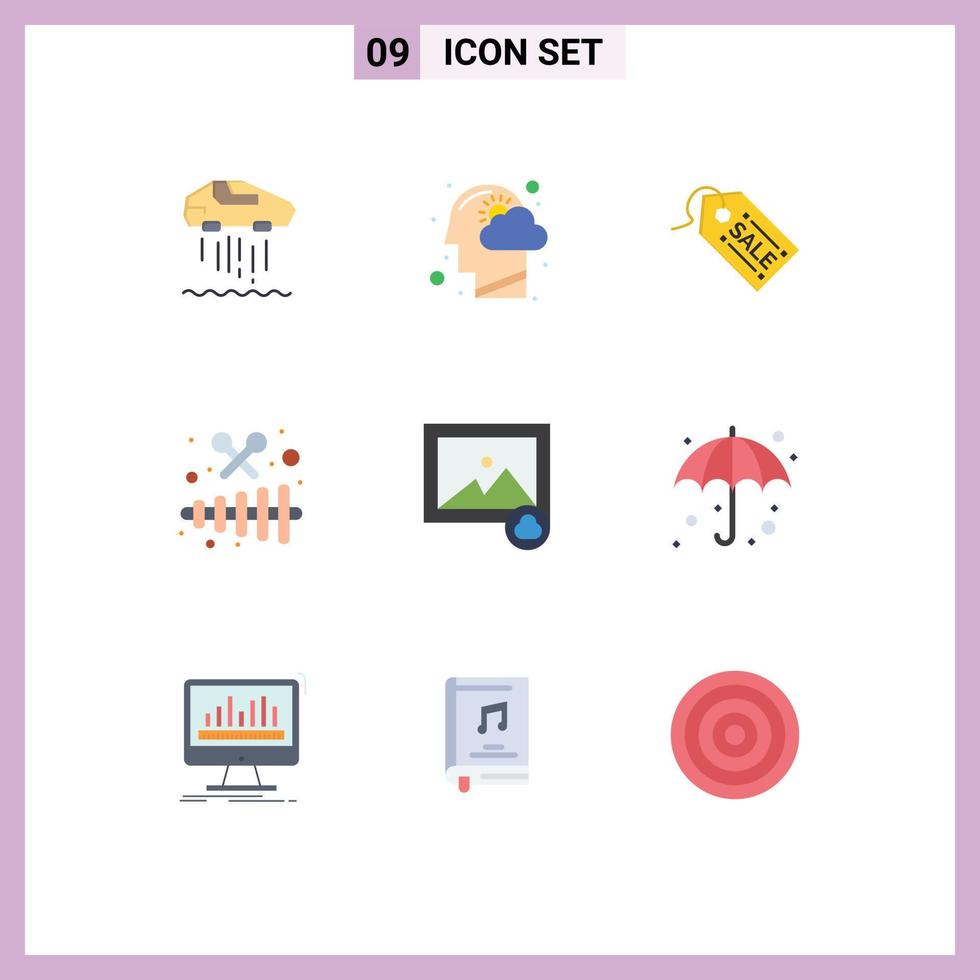 User Interface Pack of 9 Basic Flat Colors of cloud xylophone thinking music sale Editable Vector Design Elements