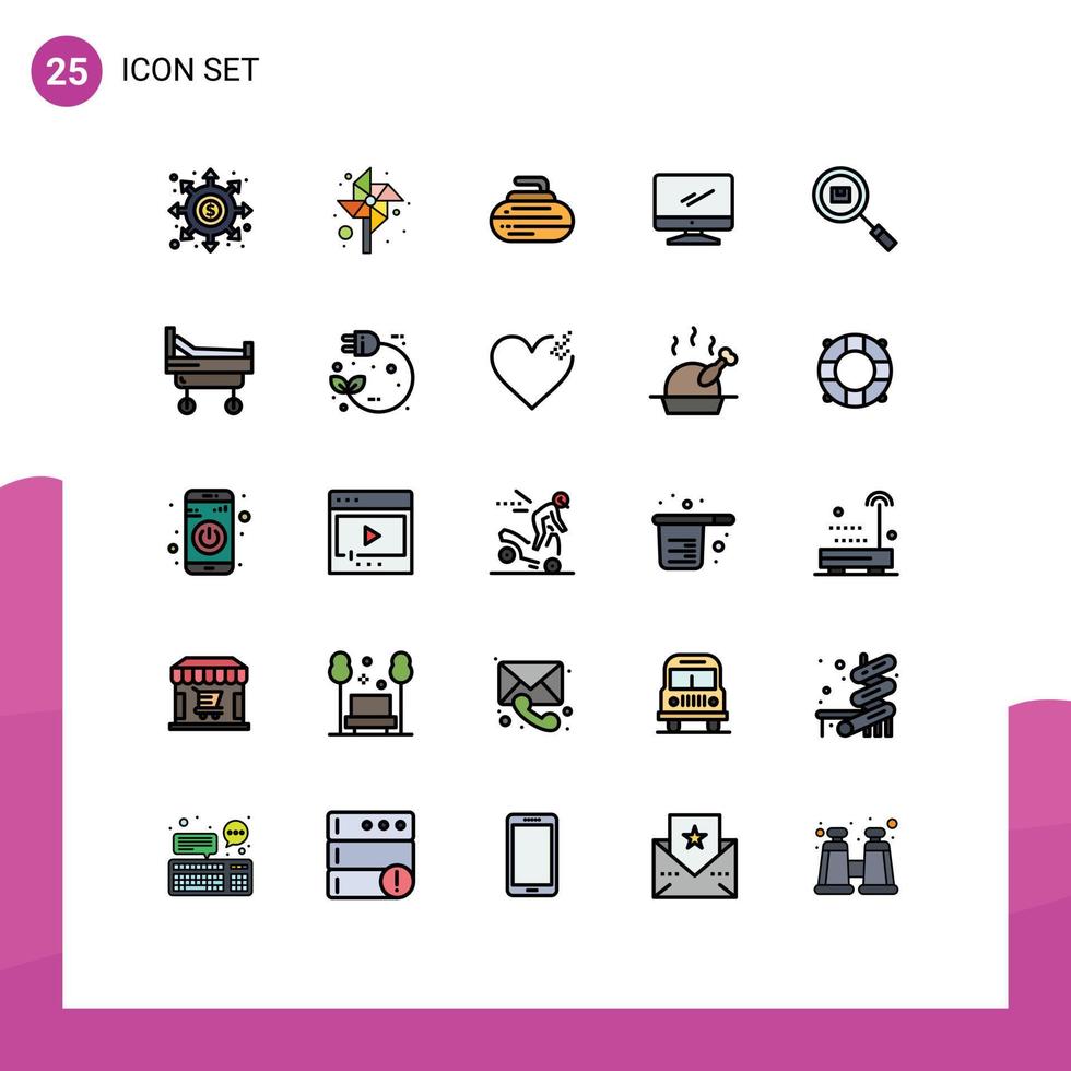 Group of 25 Modern Filled line Flat Colors Set for box imac bowls device computer Editable Vector Design Elements