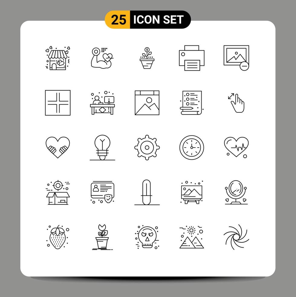 User Interface Pack of 25 Basic Lines of devices raise growth money grow Editable Vector Design Elements