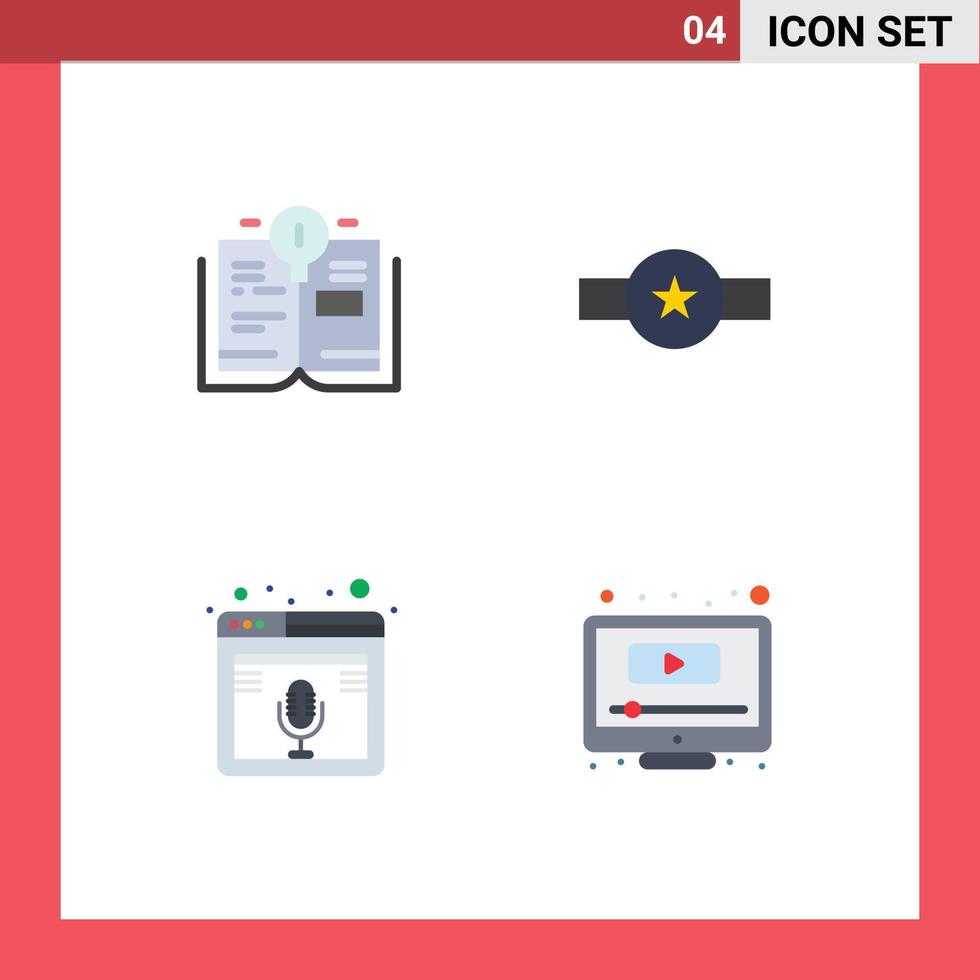 4 Universal Flat Icon Signs Symbols of bulb microphone grade rank podcast Editable Vector Design Elements