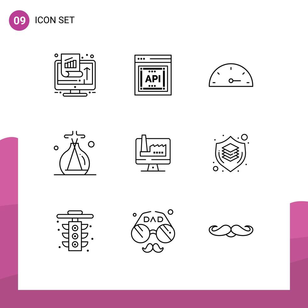 Set of 9 Commercial Outlines pack for monitore computer software spa incense Editable Vector Design Elements