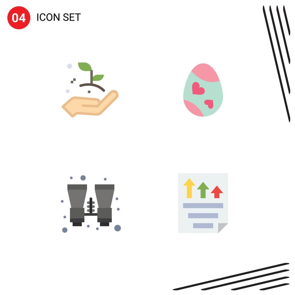 User Interface Pack of 4 Basic Flat Icons of business startup binocular leaf easter search Editable Vector Design Elements