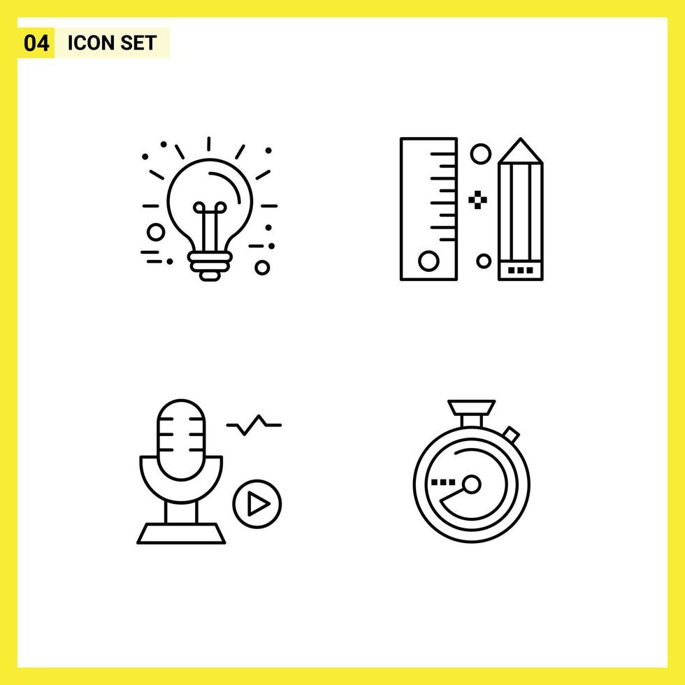 4 Thematic Vector Filledline Flat Colors and Editable Symbols of business microphone technology development song Editable Vector Design Elements
