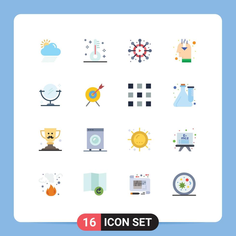 Mobile Interface Flat Color Set of 16 Pictograms of clean mirror network public opinion marketing Editable Pack of Creative Vector Design Elements