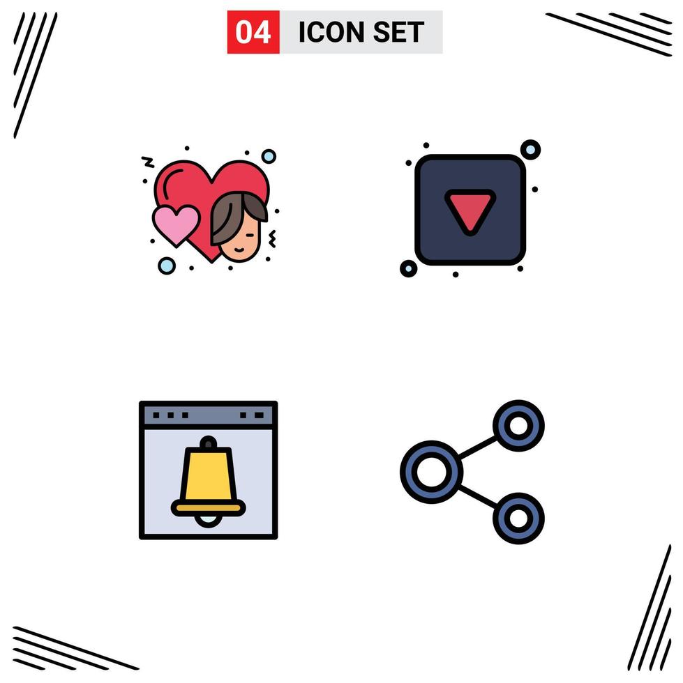 Modern Set of 4 Filledline Flat Colors Pictograph of heart alert face down interface Editable Vector Design Elements