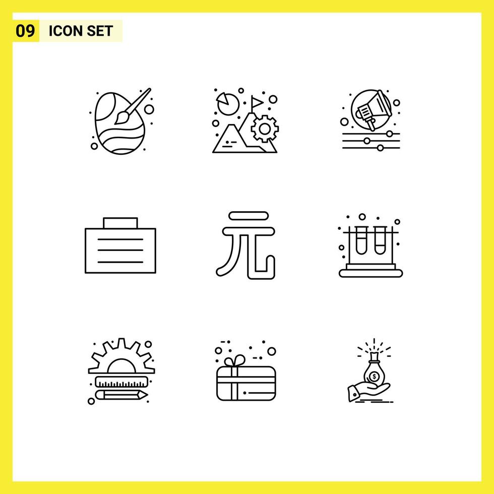 Set of 9 Vector Outlines on Grid for money safe growth finance shout Editable Vector Design Elements