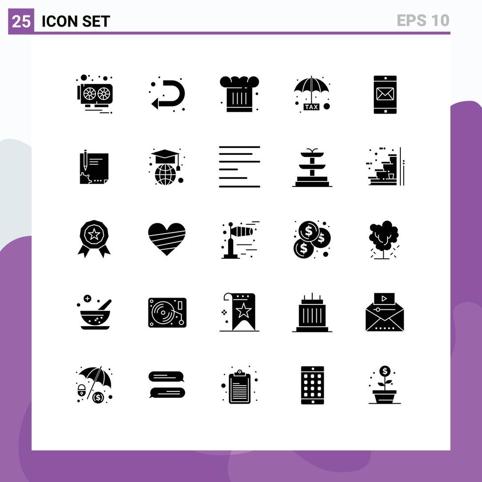 Modern Set of 25 Solid Glyphs and symbols such as application plan cafe payable restaurant Editable Vector Design Elements