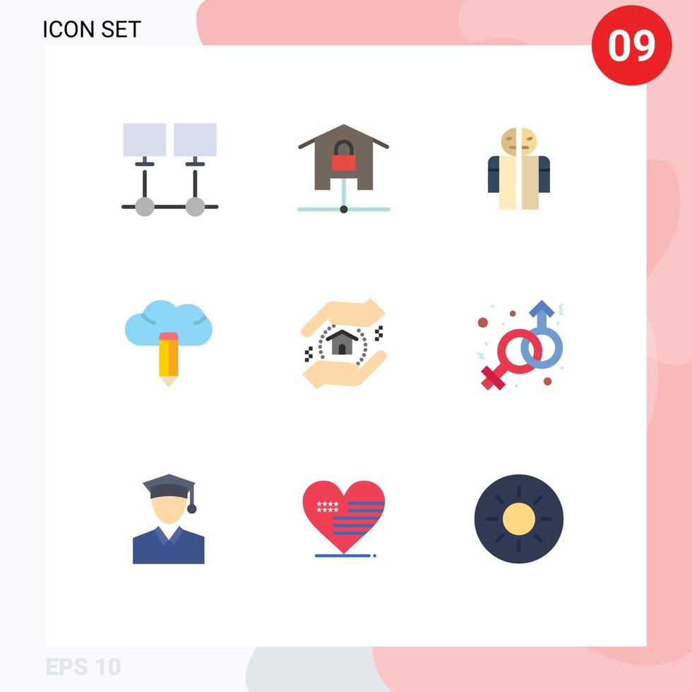 9 User Interface Flat Color Pack of modern Signs and Symbols of appraisal creative locked cloud medical Editable Vector Design Elements