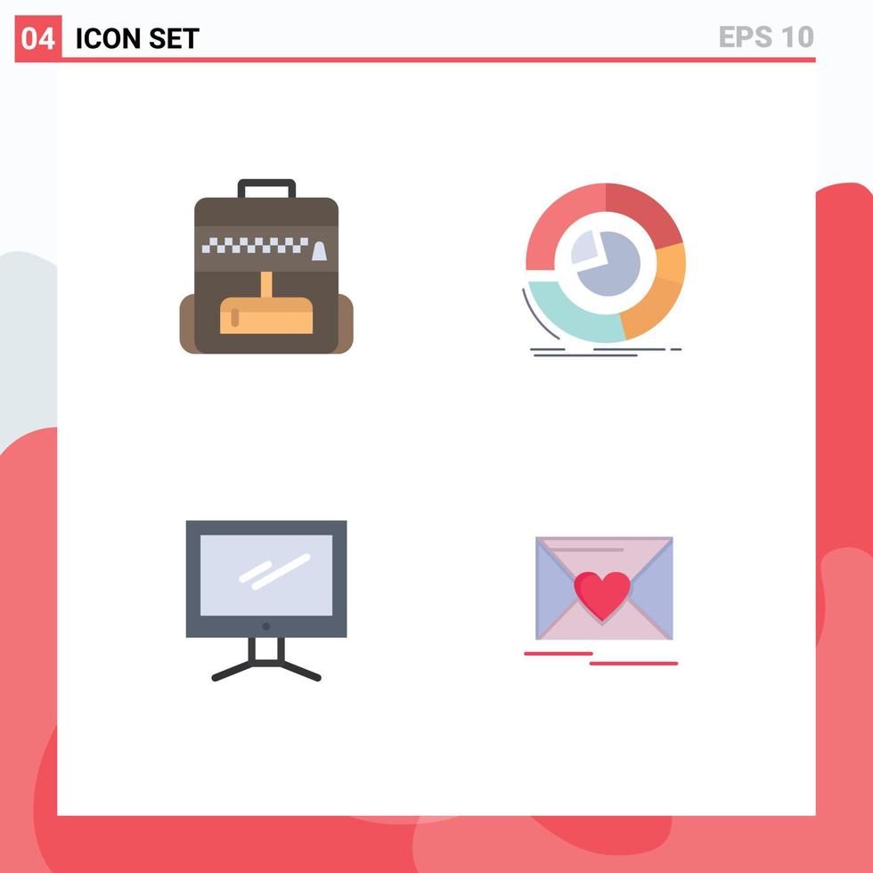 4 Thematic Vector Flat Icons and Editable Symbols of bag monitor analysis diagram imac Editable Vector Design Elements