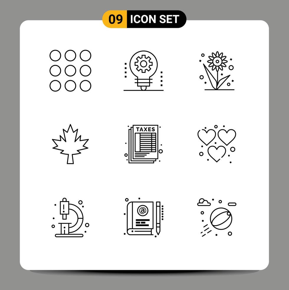 Modern Set of 9 Outlines Pictograph of table calculate farming maple canada Editable Vector Design Elements