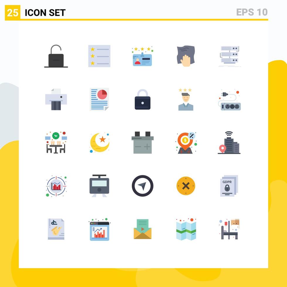 25 Universal Flat Color Signs Symbols of rack server driver scrub housework Editable Vector Design Elements