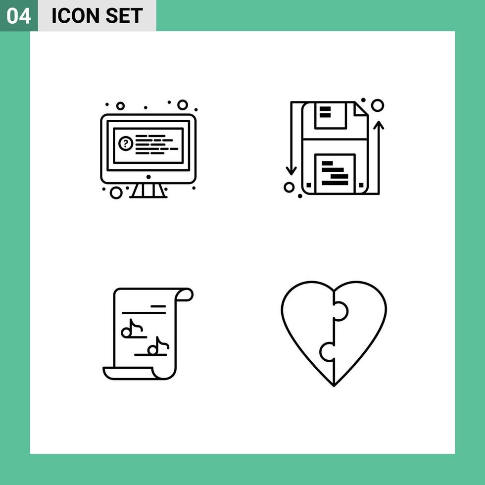 Set of 4 Modern UI Icons Symbols Signs for computer media chat save playlist Editable Vector Design Elements