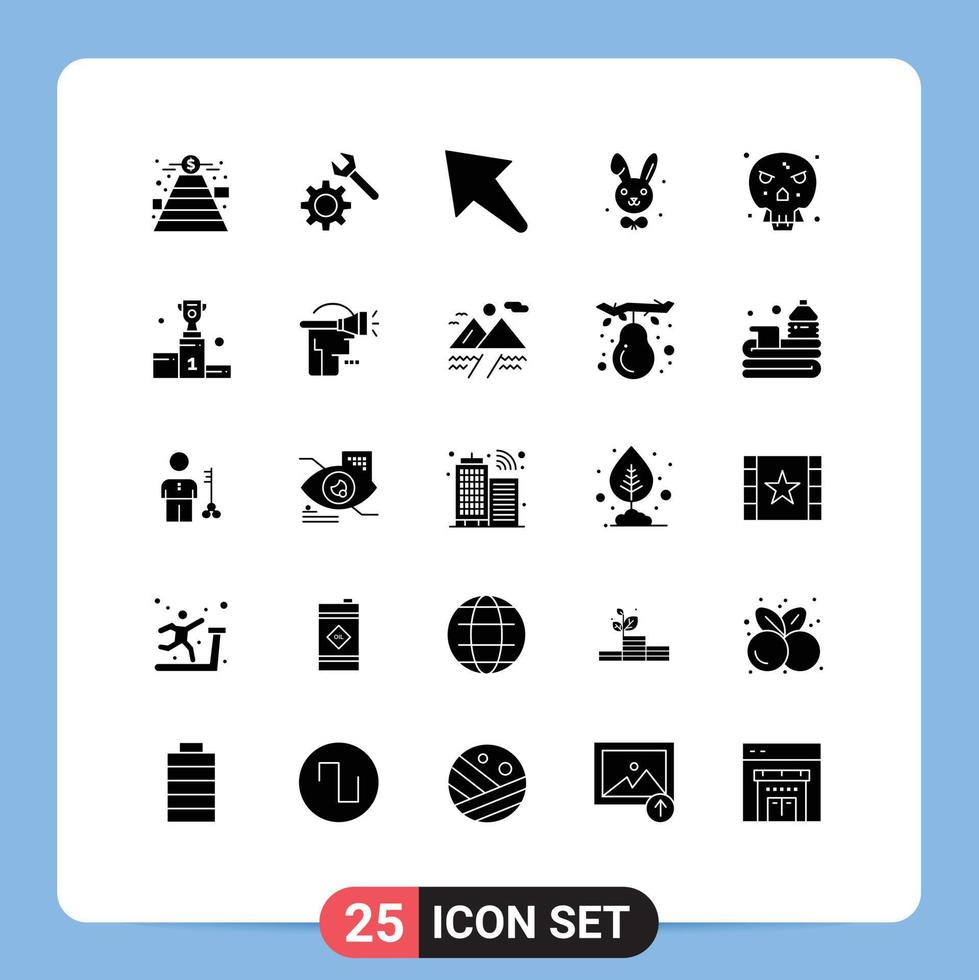 Group of 25 Modern Solid Glyphs Set for award shape left death rabbit Editable Vector Design Elements
