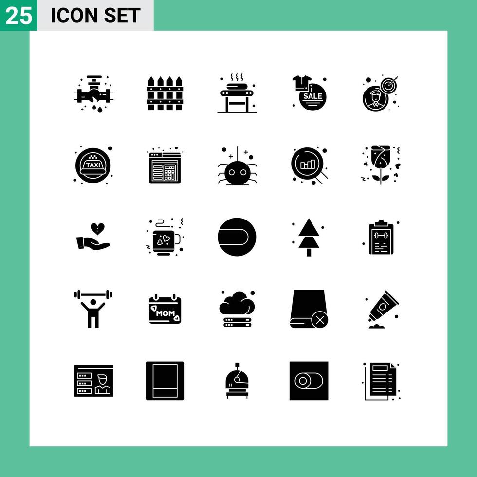 Set of 25 Commercial Solid Glyphs pack for shirt fashion bed discount wellness Editable Vector Design Elements