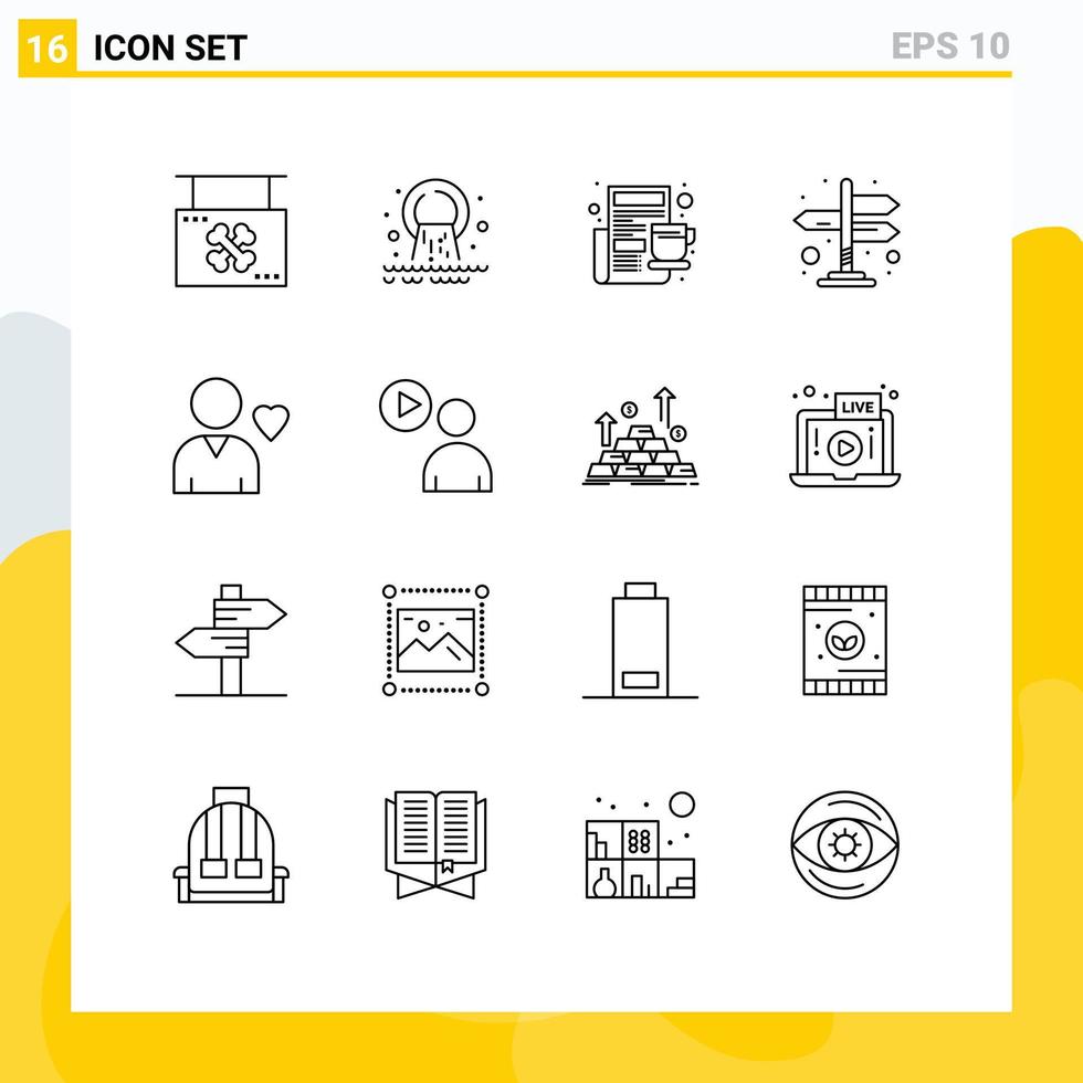 Stock Vector Icon Pack of 16 Line Signs and Symbols for favorite navigation sewage directions morning Editable Vector Design Elements