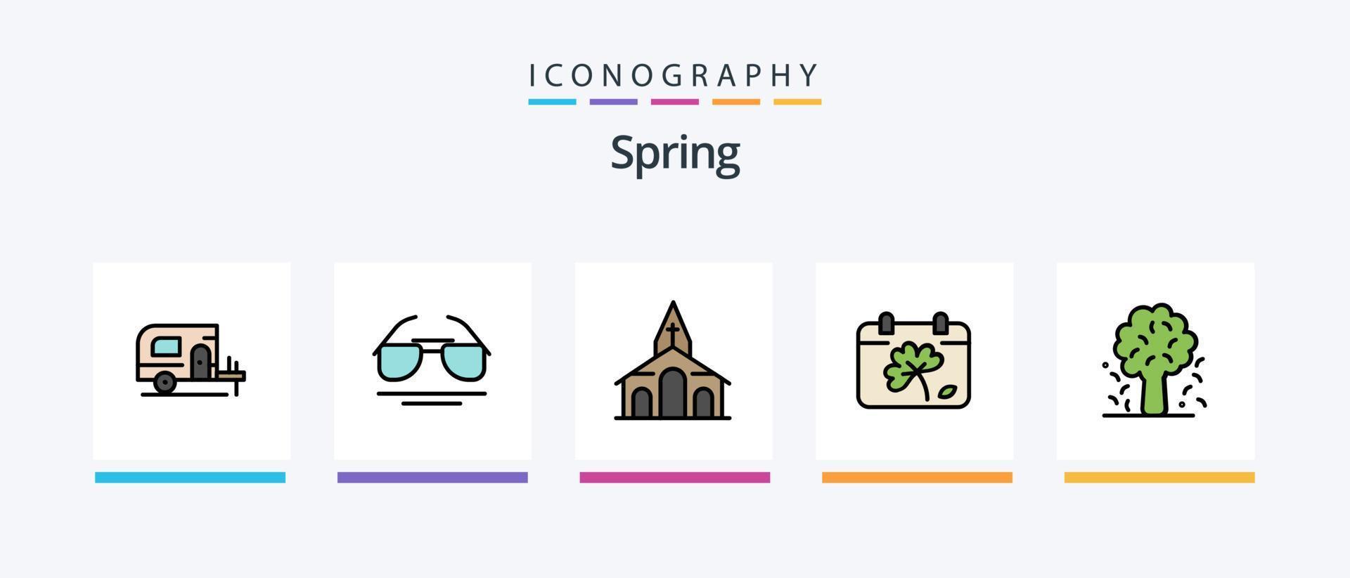 Spring Line Filled 5 Icon Pack Including flower. anemone. palm. rabbit. easter. Creative Icons Design vector