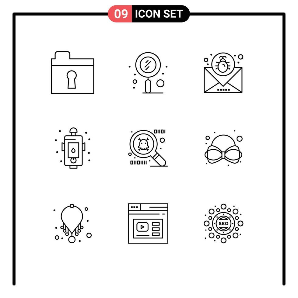 Universal Icon Symbols Group of 9 Modern Outlines of fire design attack danger message Editable Vector Design Elements