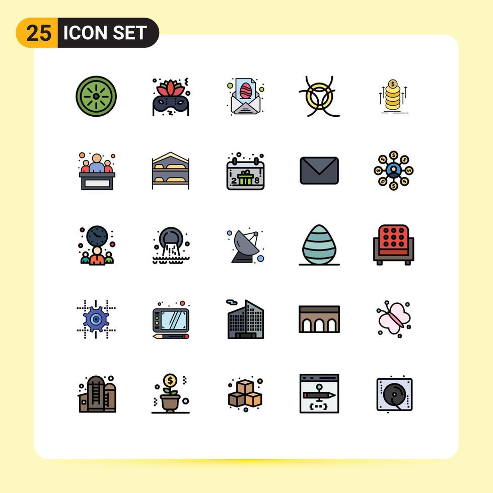 25 Universal Filled line Flat Color Signs Symbols of coins bundle letter money science Editable Vector Design Elements