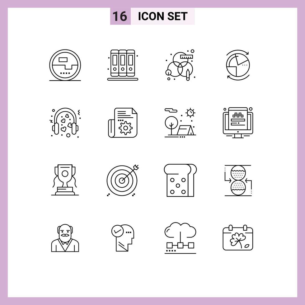 User Interface Pack of 16 Basic Outlines of hearts network creative graph data Editable Vector Design Elements
