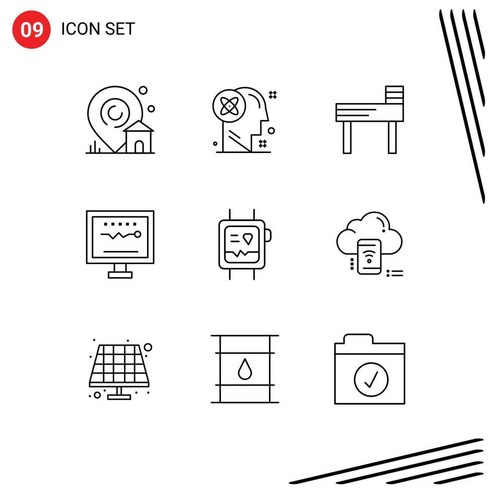 Outline Pack of 9 Universal Symbols of fit band heartbeat idea health cardiogram Editable Vector Design Elements