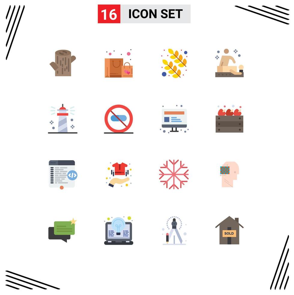 16 User Interface Flat Color Pack of modern Signs and Symbols of sea lighthouse leaves beach spa Editable Pack of Creative Vector Design Elements