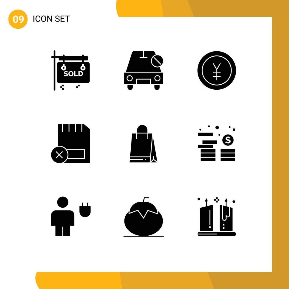 Group of 9 Modern Solid Glyphs Set for removed devices slash computers yen Editable Vector Design Elements