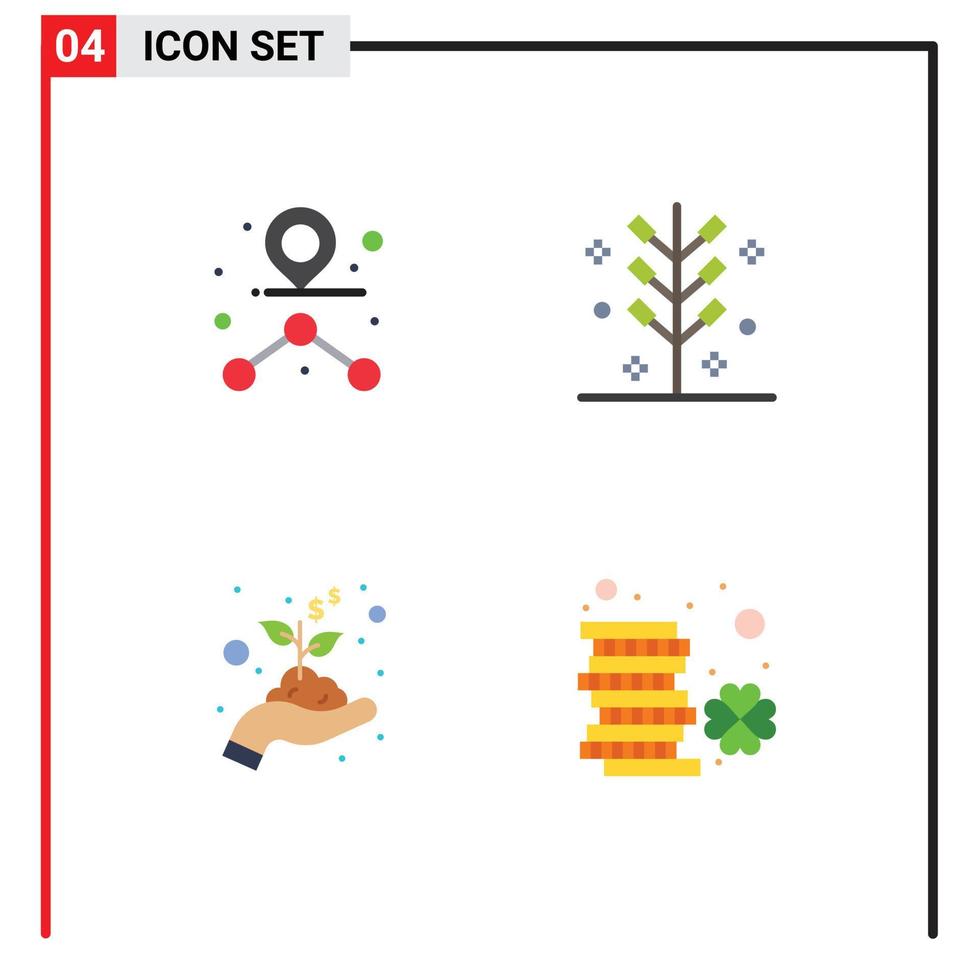 4 Universal Flat Icons Set for Web and Mobile Applications destination hand celebration firework coin Editable Vector Design Elements