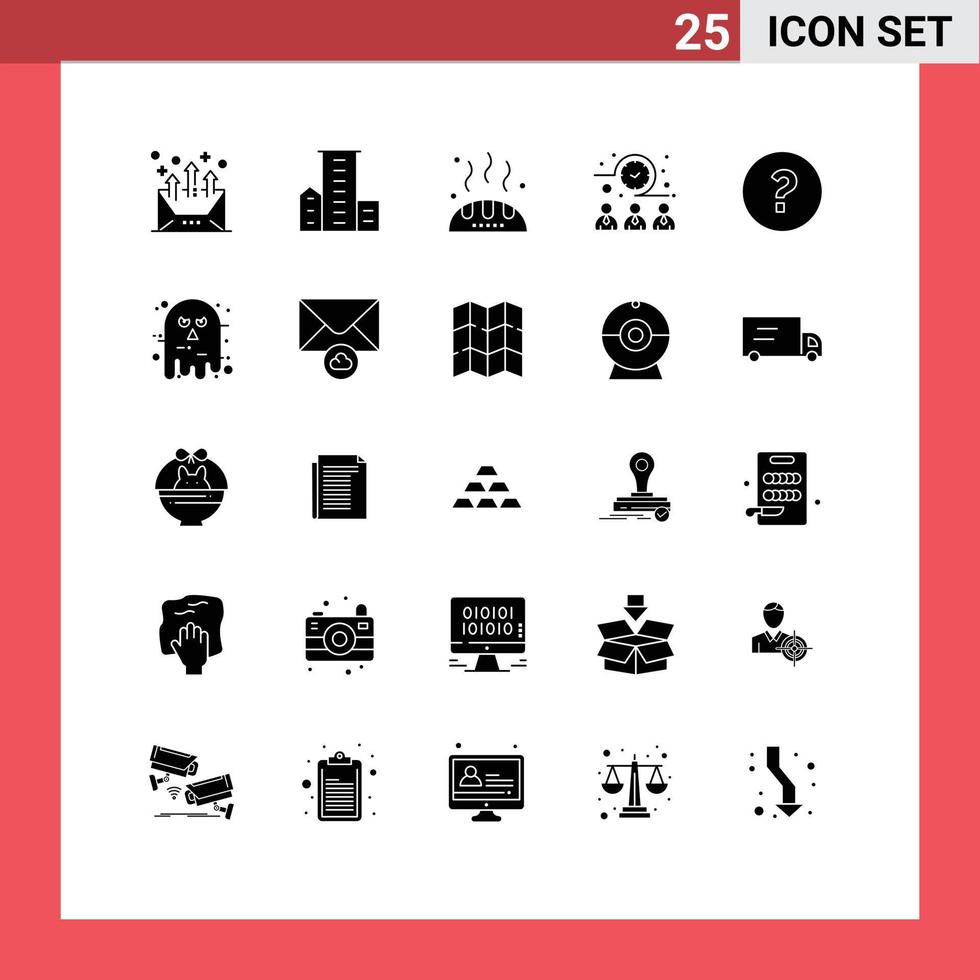 Set of 25 Commercial Solid Glyphs pack for workers meeting time housing meeting giving Editable Vector Design Elements