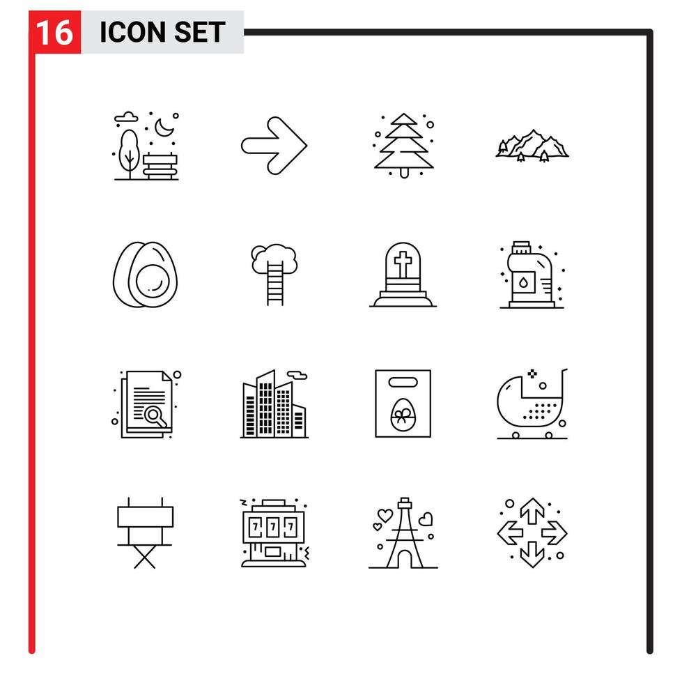 16 Thematic Vector Outlines and Editable Symbols of holiday egg tree tree hill Editable Vector Design Elements