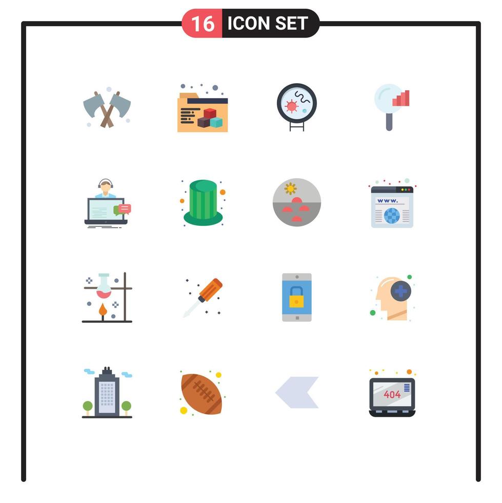 Modern Set of 16 Flat Colors Pictograph of help customer search chat signal Editable Pack of Creative Vector Design Elements