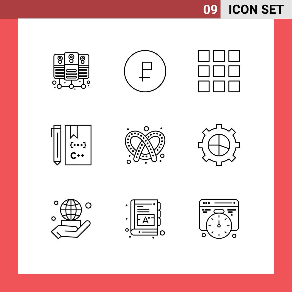 Stock Vector Icon Pack of 9 Line Signs and Symbols for dough bake grid development coding Editable Vector Design Elements