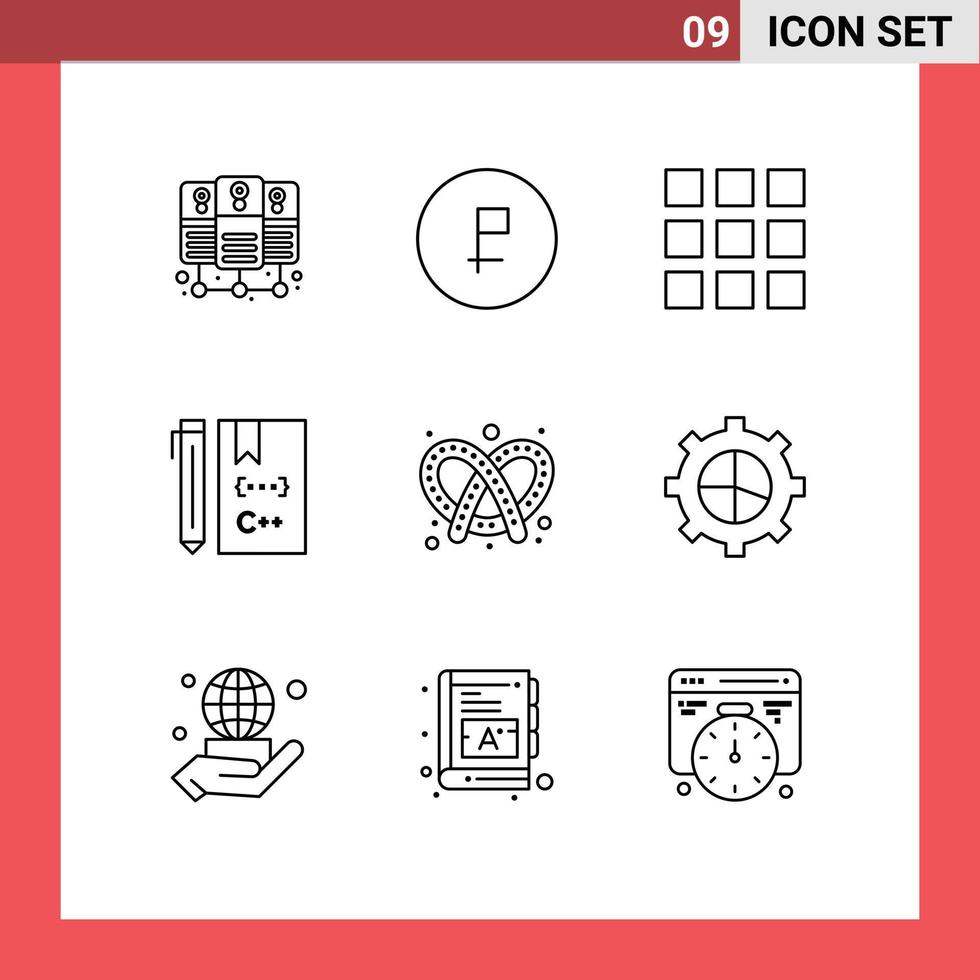 Stock Vector Icon Pack of 9 Line Signs and Symbols for dough bake grid development coding Editable Vector Design Elements