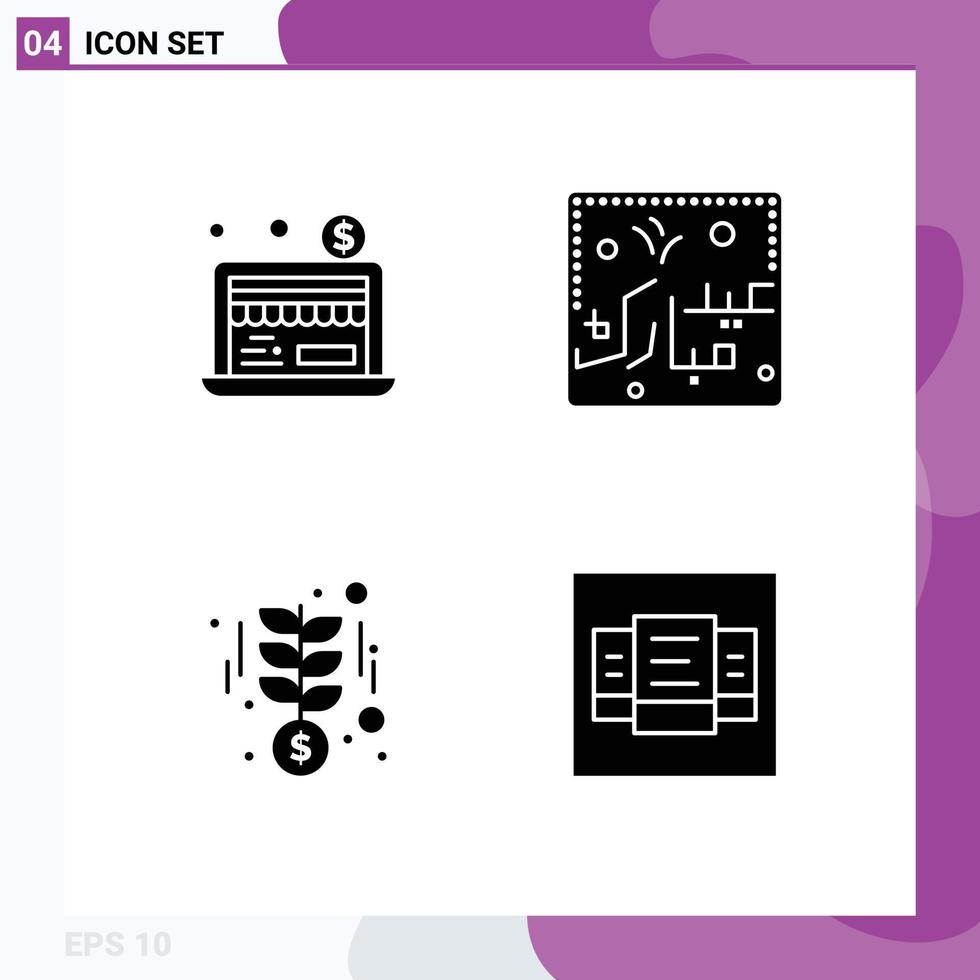 Universal Icon Symbols Group of 4 Modern Solid Glyphs of economy investment eid lettering money Editable Vector Design Elements