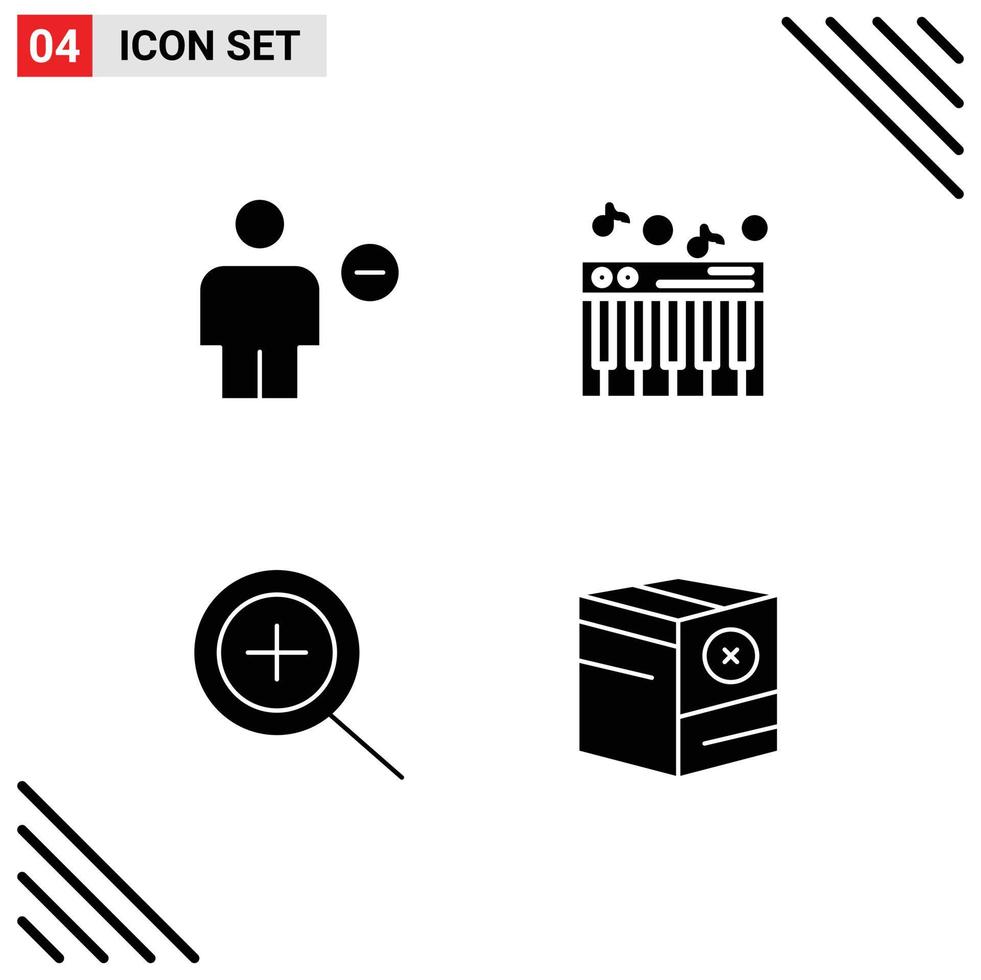 Pack of 4 Modern Solid Glyphs Signs and Symbols for Web Print Media such as avatar zoom human piano commerce Editable Vector Design Elements