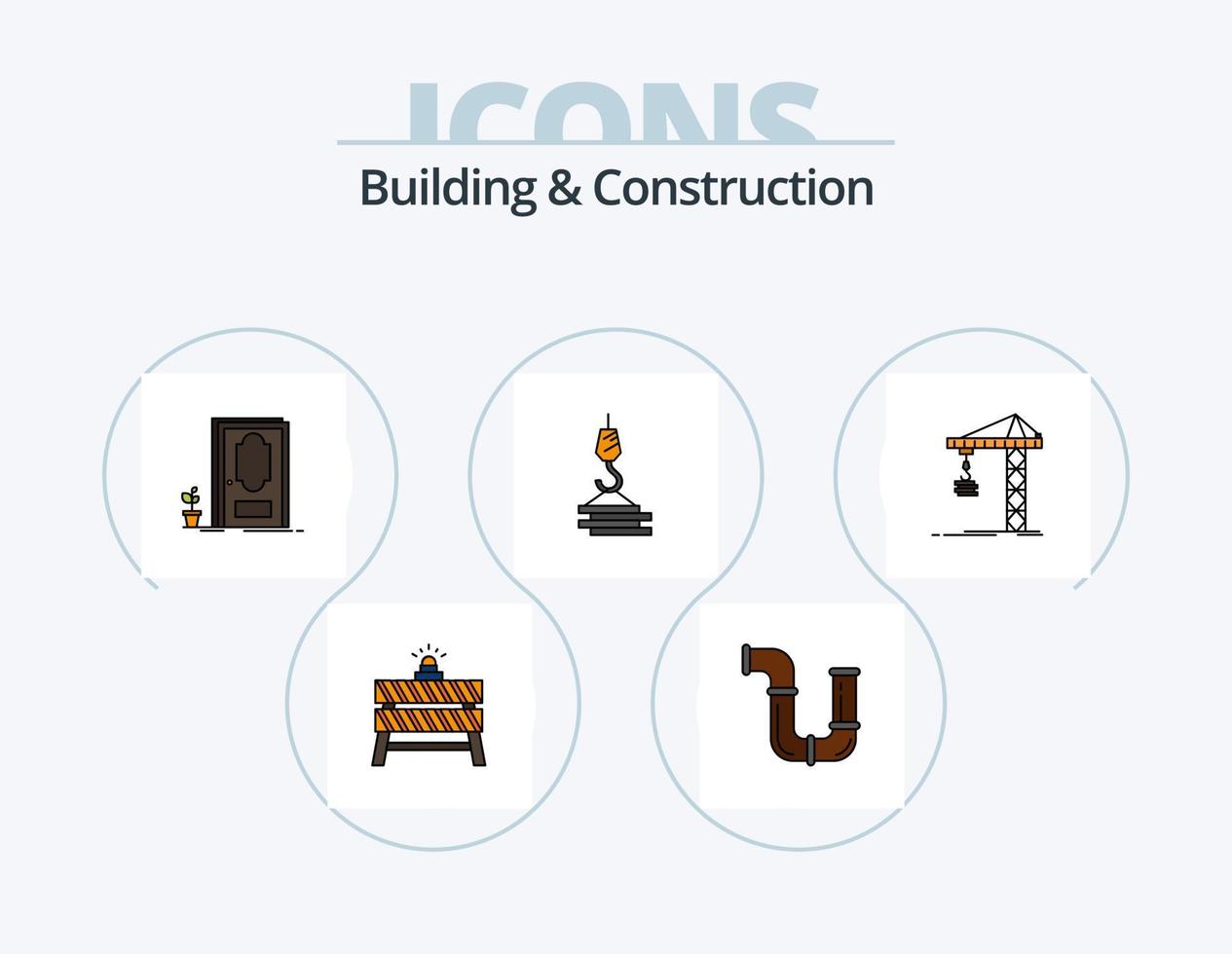 Building And Construction Line Filled Icon Pack 5 Icon Design. construction. trailer. suggestion. truck. tools vector